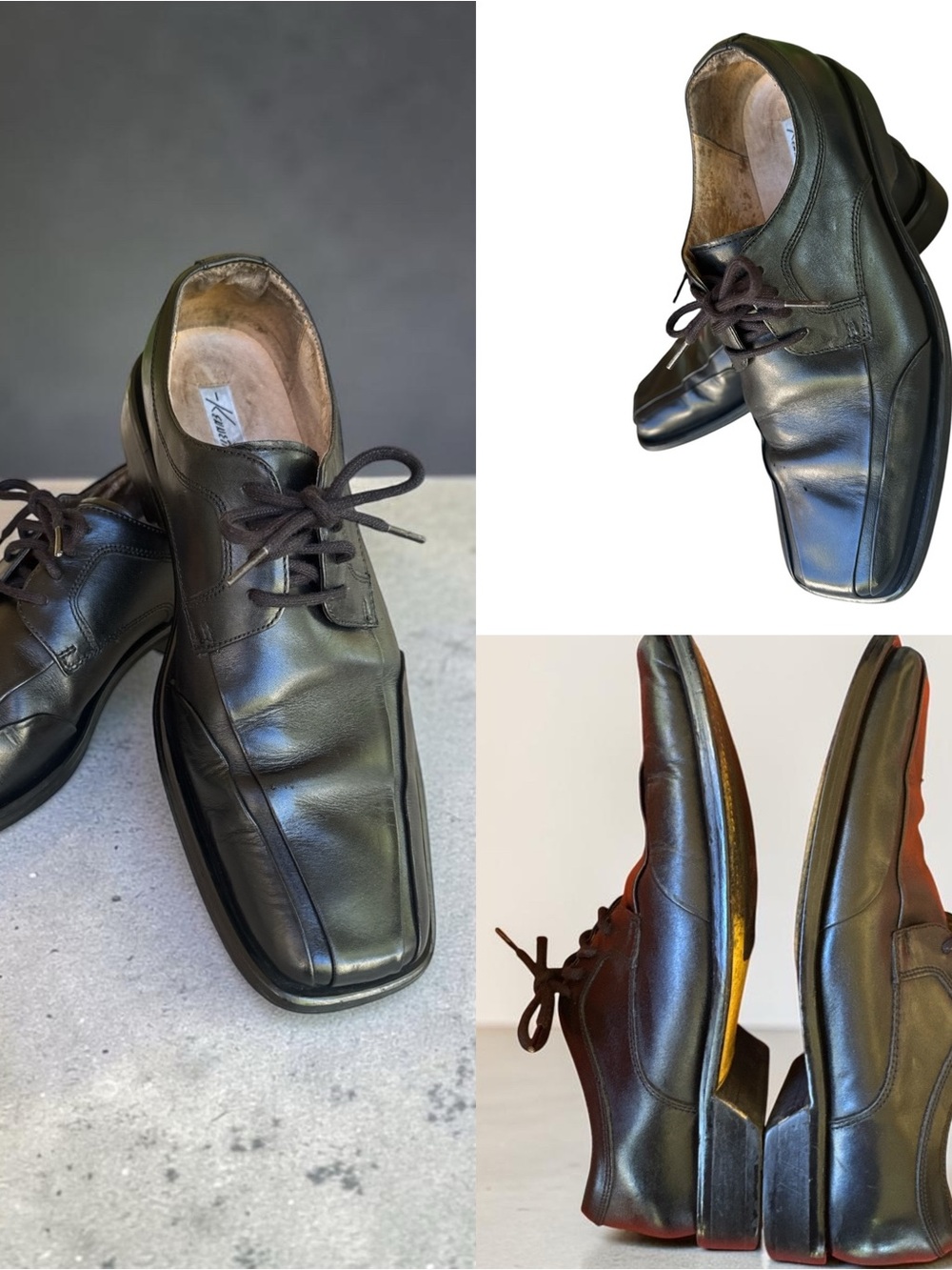 Kenneth Cole 040476 Black Leather Square Toe Dress Shoes Men's 9.5M